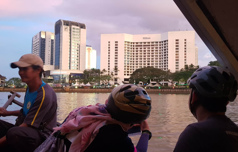 View of Kuching skyline from a boat on the Sarawak River